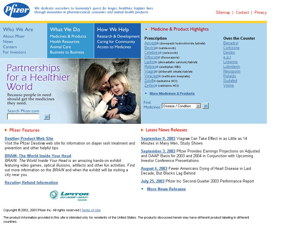 Pfizer Inc Corporate Web Site image