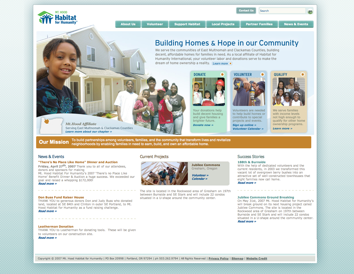 Mt. Hood Habitat for Humanity Website image
