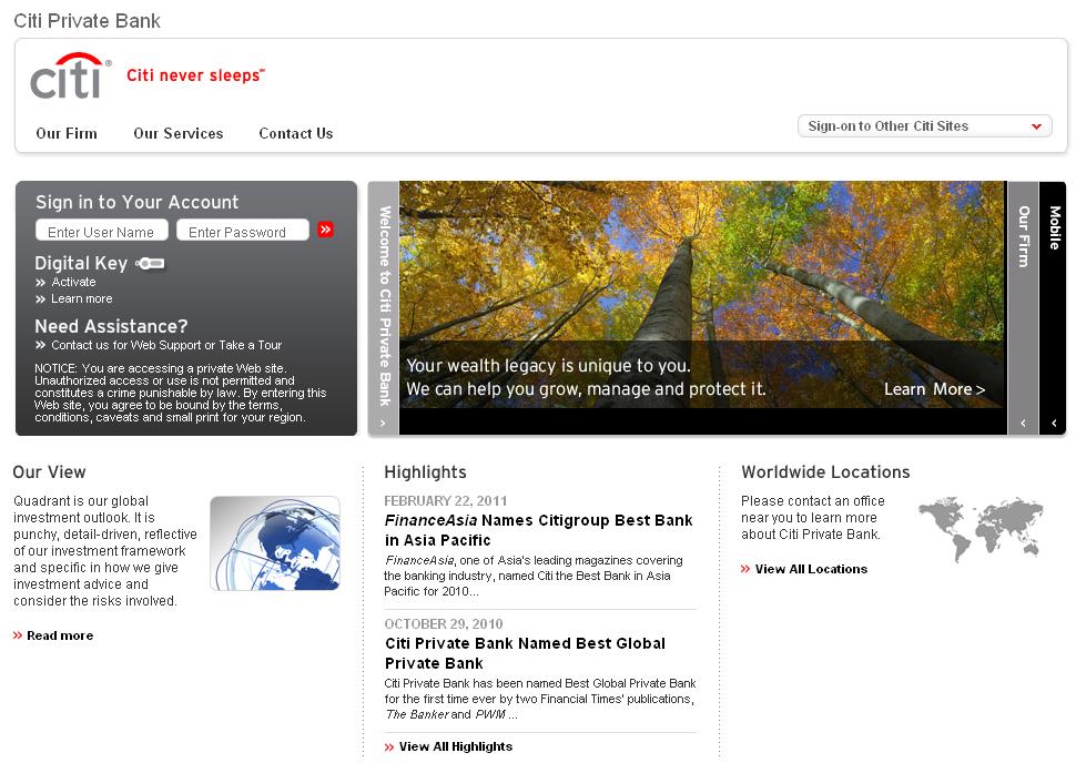 Citi Private Bank Client Web Site image