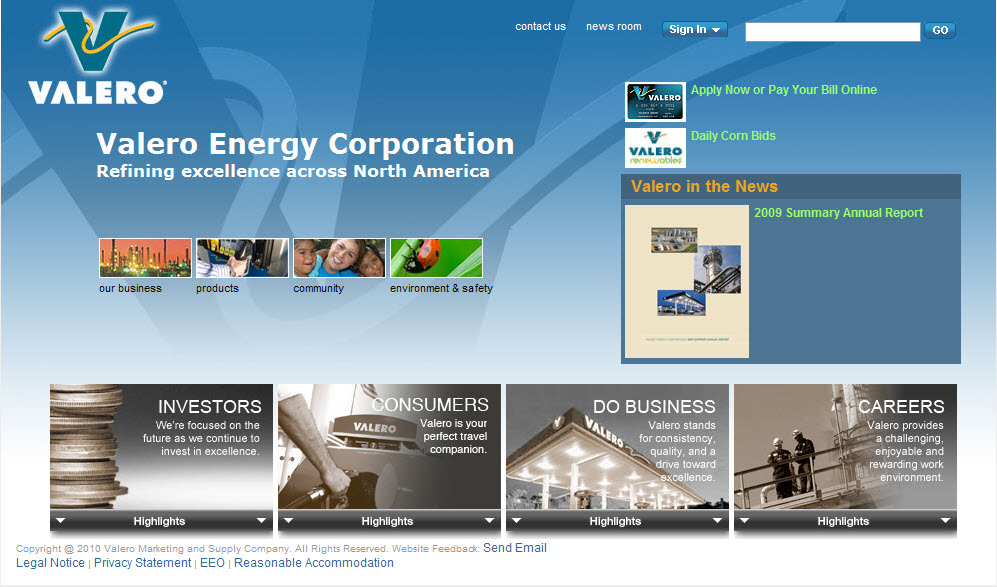 Valero.com Website image