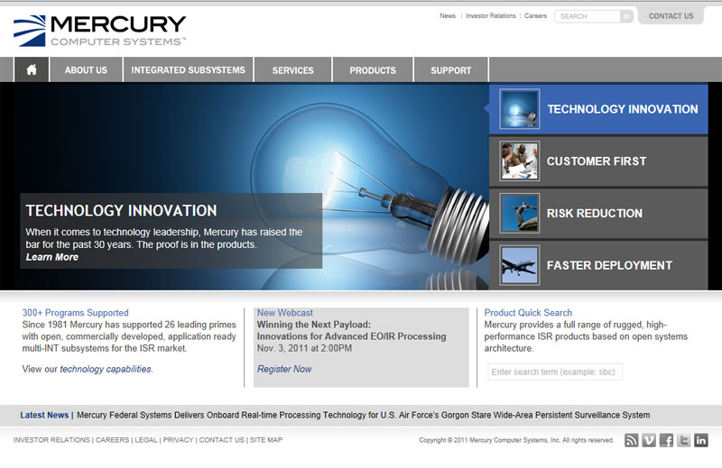 Mercury Computer Systems Corporate Website image