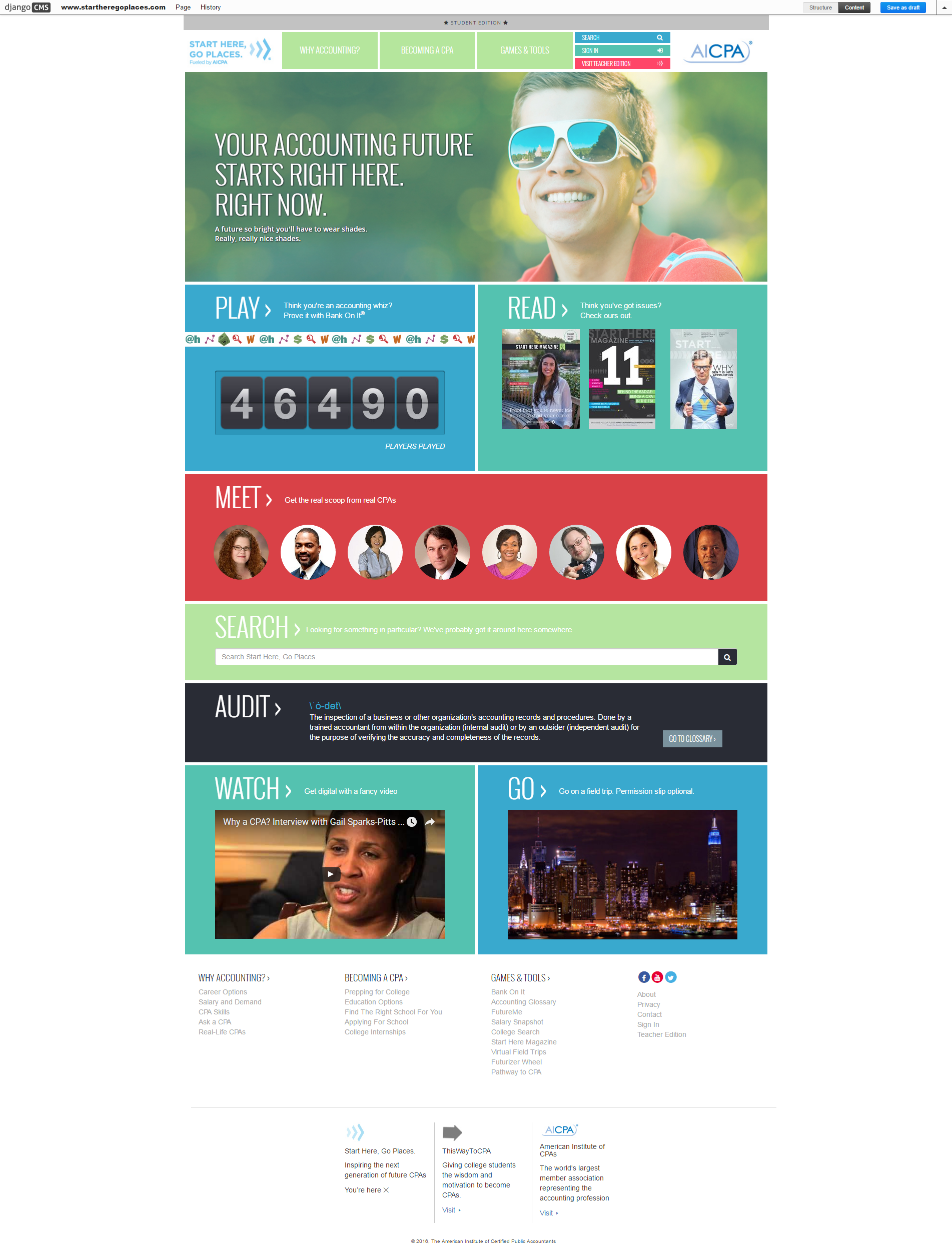 AICPA's Start Here, Go Places. Student Edition Website  image