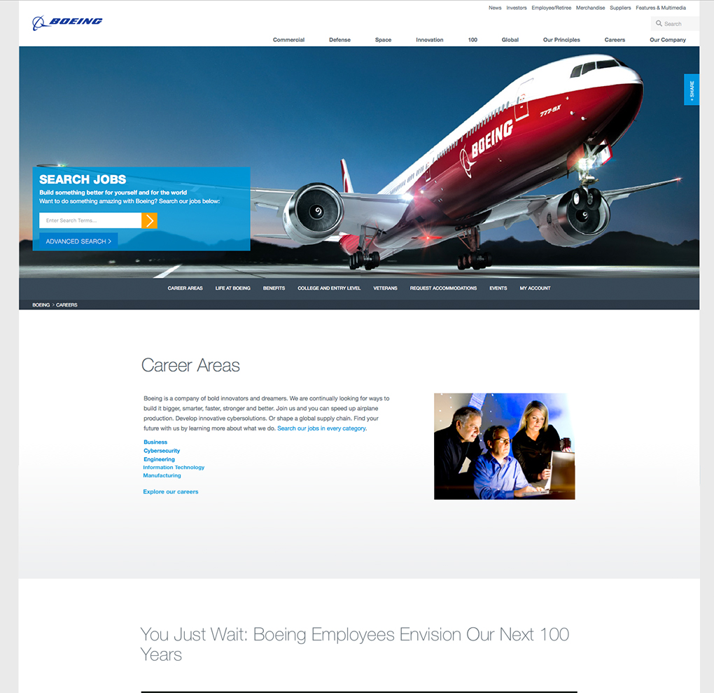 Careers Section of Boeing.com image