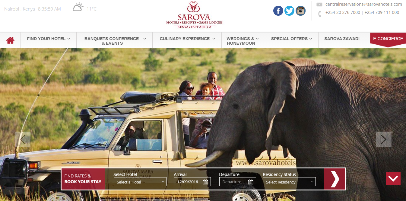 Sarova Hotels Website image