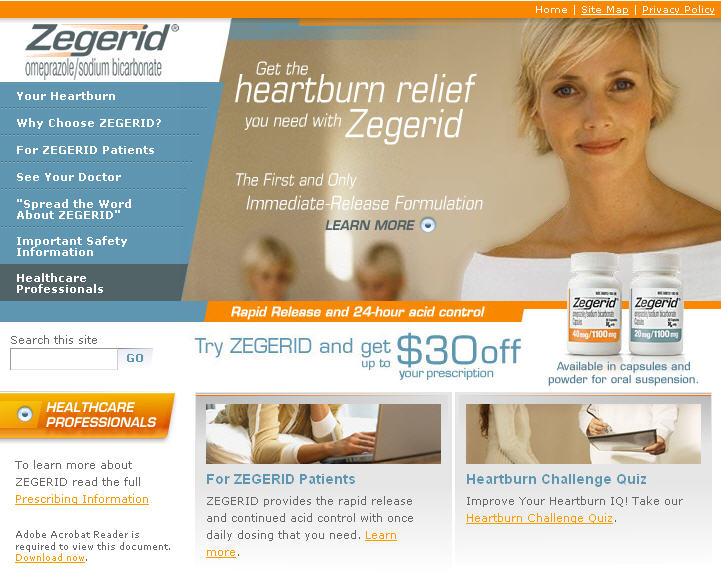 Zegerid Website image
