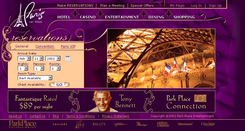 Paris Las Vegas Casino Web site image