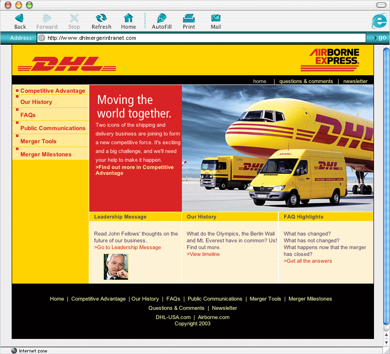 DHL Merger Intranet image