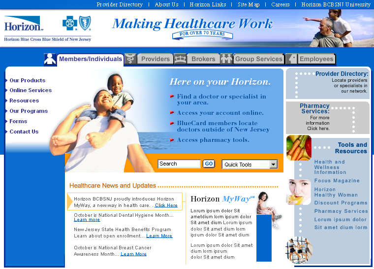 Horizon Blue Cross Blue Shield of New Jersey Website image
