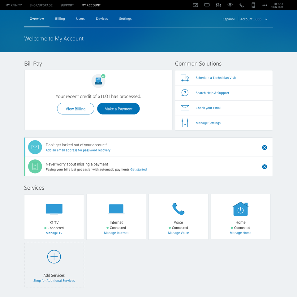 XFINITY My Account Re-architecture image