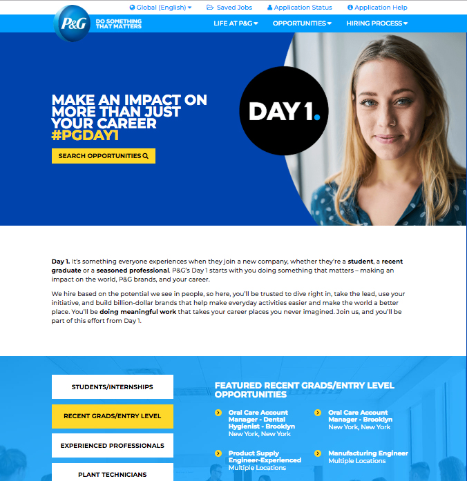 P&G Day 1 Career Site image