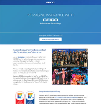 GEICO Grace Hopper Celebration Landing Page image