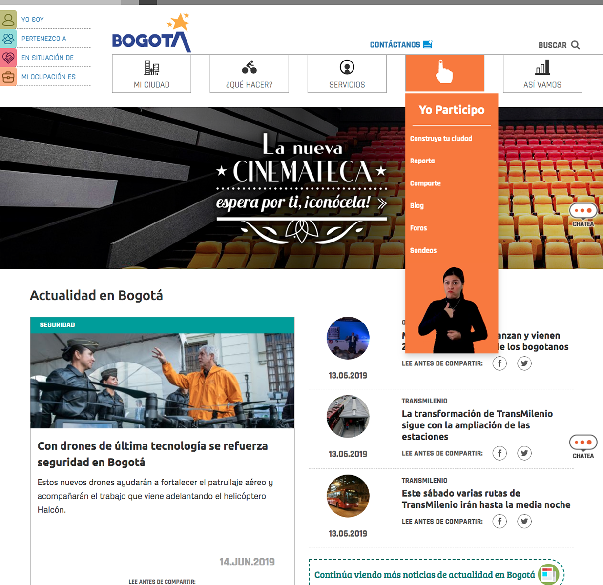 Bogota's city official website image