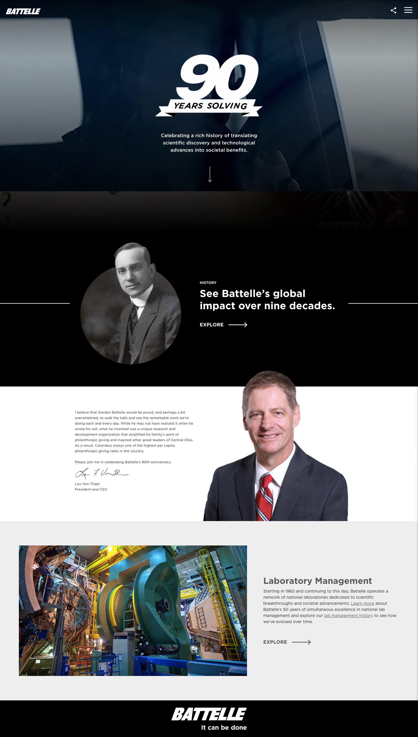 Battelle 90th Anniversary Microsite image