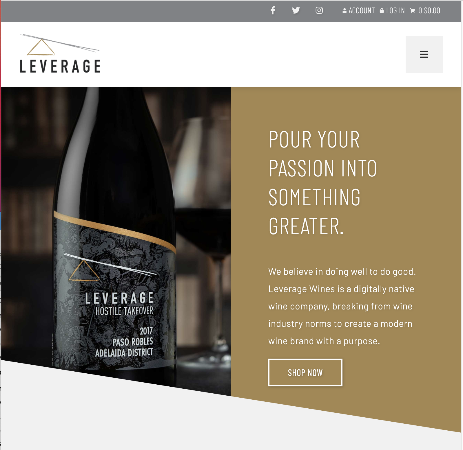 Leverage Wines Website image