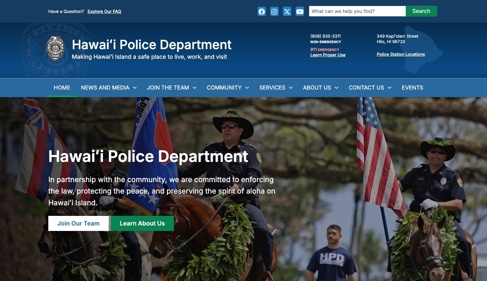 Hawaii Police Department website image