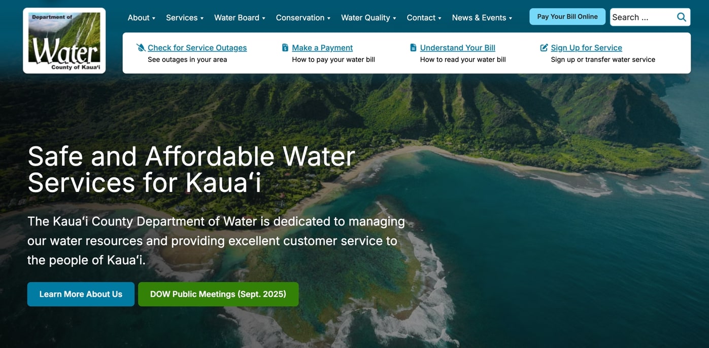 Kauaʻi Department of Water website image