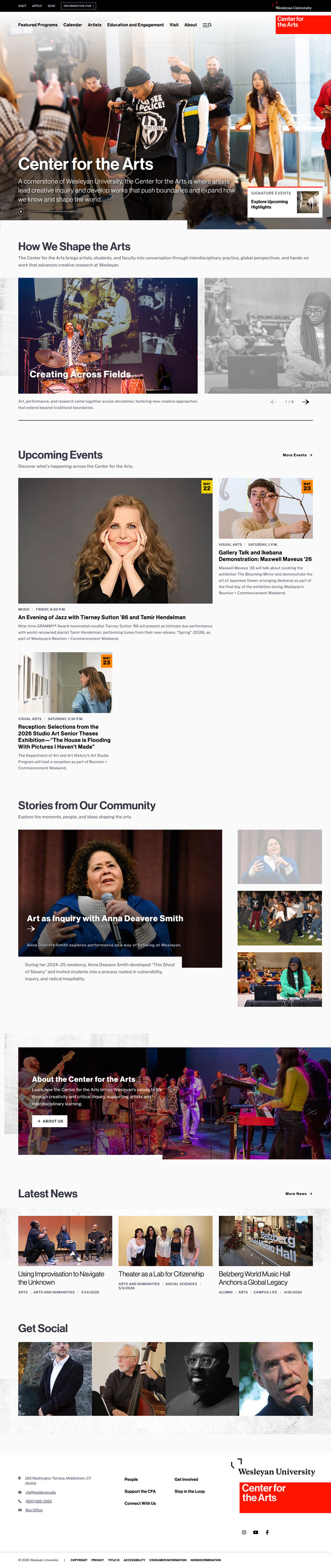 Wesleyan University Center for the Arts Website Redesign image